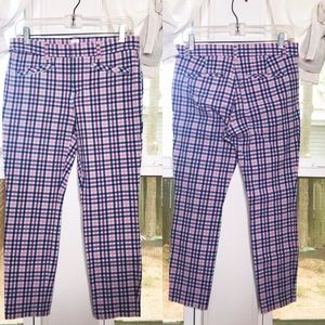 Gap Signature Skinny Ankle Plaid Stretch Cropped Pink Blue Mid High Rise